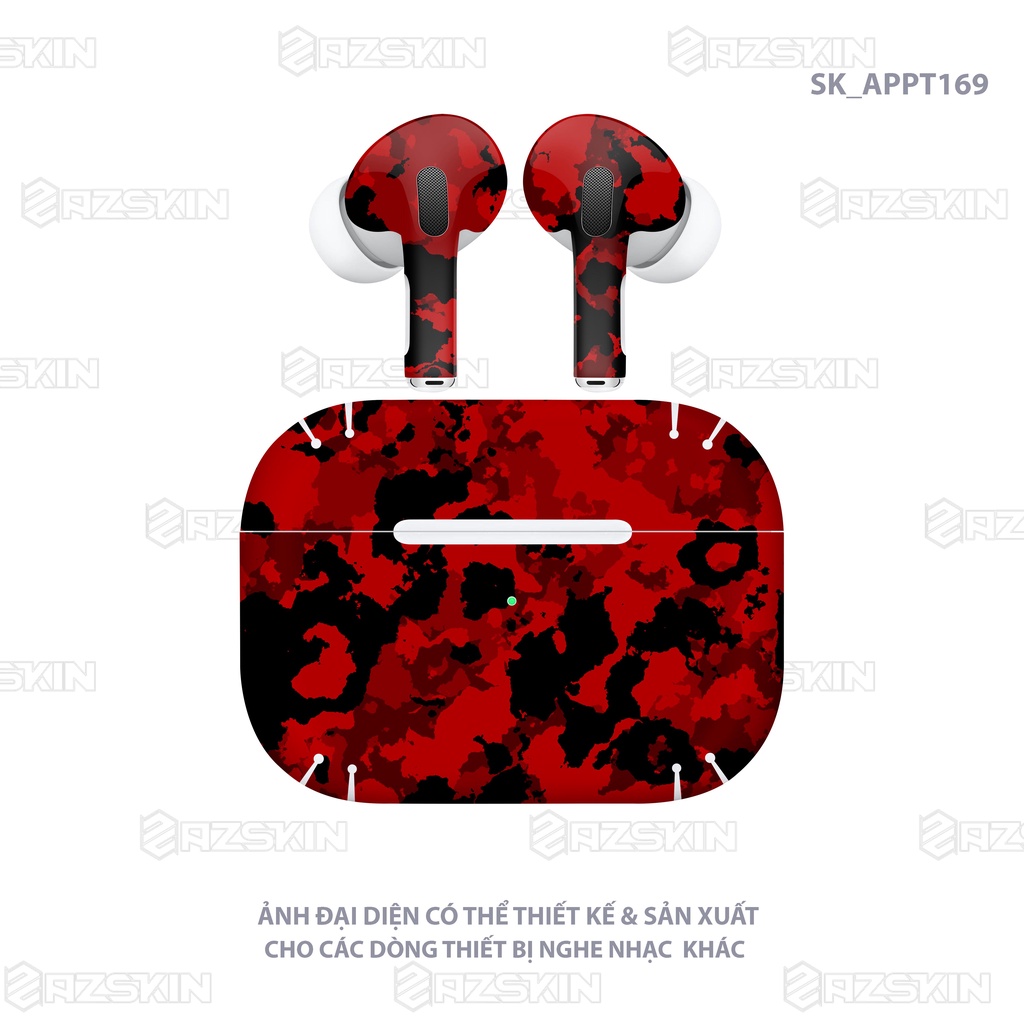 Dán Skin Hình Airpod 1/2/Pro Thiết Kế Camo Đen Đỏ |SK_APPT169| Chất Liệu PVC Chống Nước, Bền Màu, Cắt Sẵn Khuôn