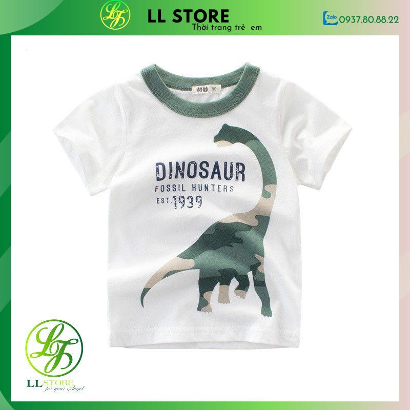 Áo thun bé trai dễ thương in hình khủng long thun cotton 100% dày dặn phù hợp 6 tháng đến 7 tuổi hoặc 7-26kg