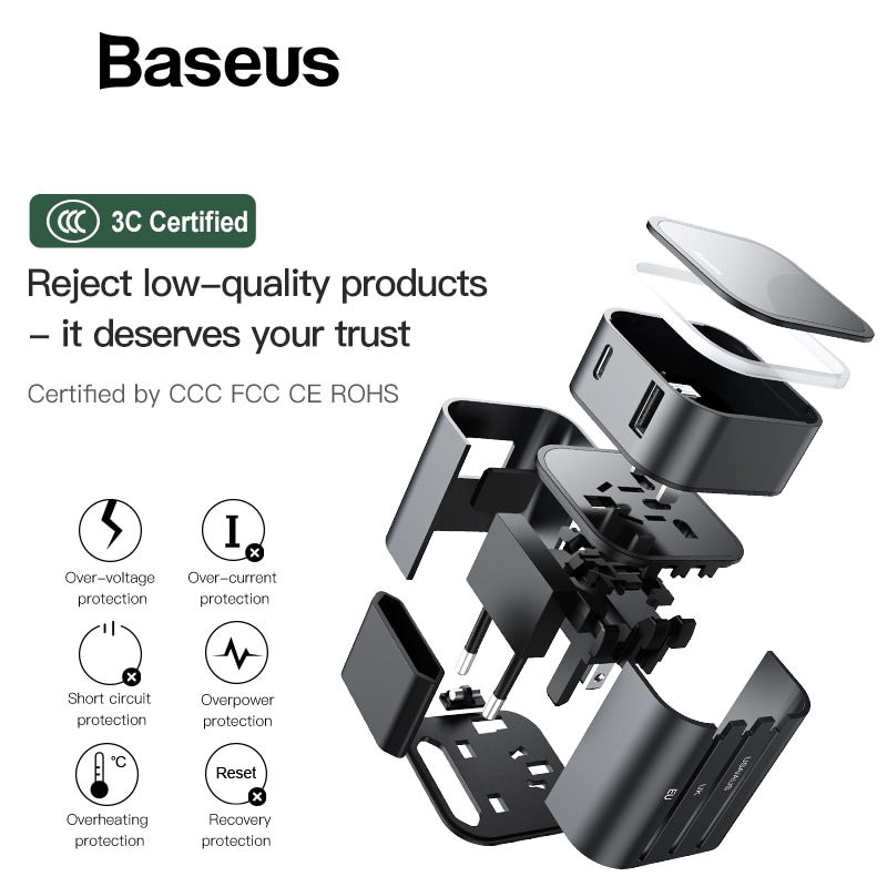 Bộ sạc nhanh du lịch đa năng Baseus Removable 2 in 1 Universal Travel Adapter PPS Quick Charger Edition 18W