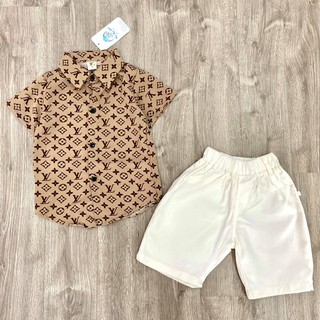 Bộ cộc tay somi cho bé trai áo sơ mi LV