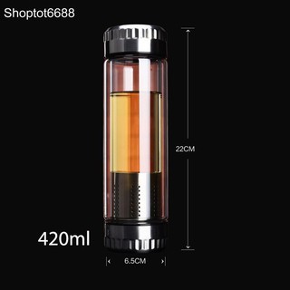 Bình thủy tinh 2 lớp 2 đầu có bộ lọc pha trà nắp có gân chống trơn (Kho hàng Hà nội)