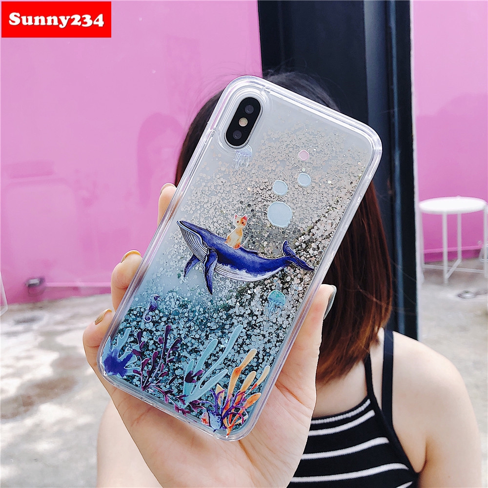 Ốp điện thoại kim tuyến nước hình thế giới dưới nước cho iPhone 6 6S 7 8 Plus X XS Max XR iPhone 11 Pro Max