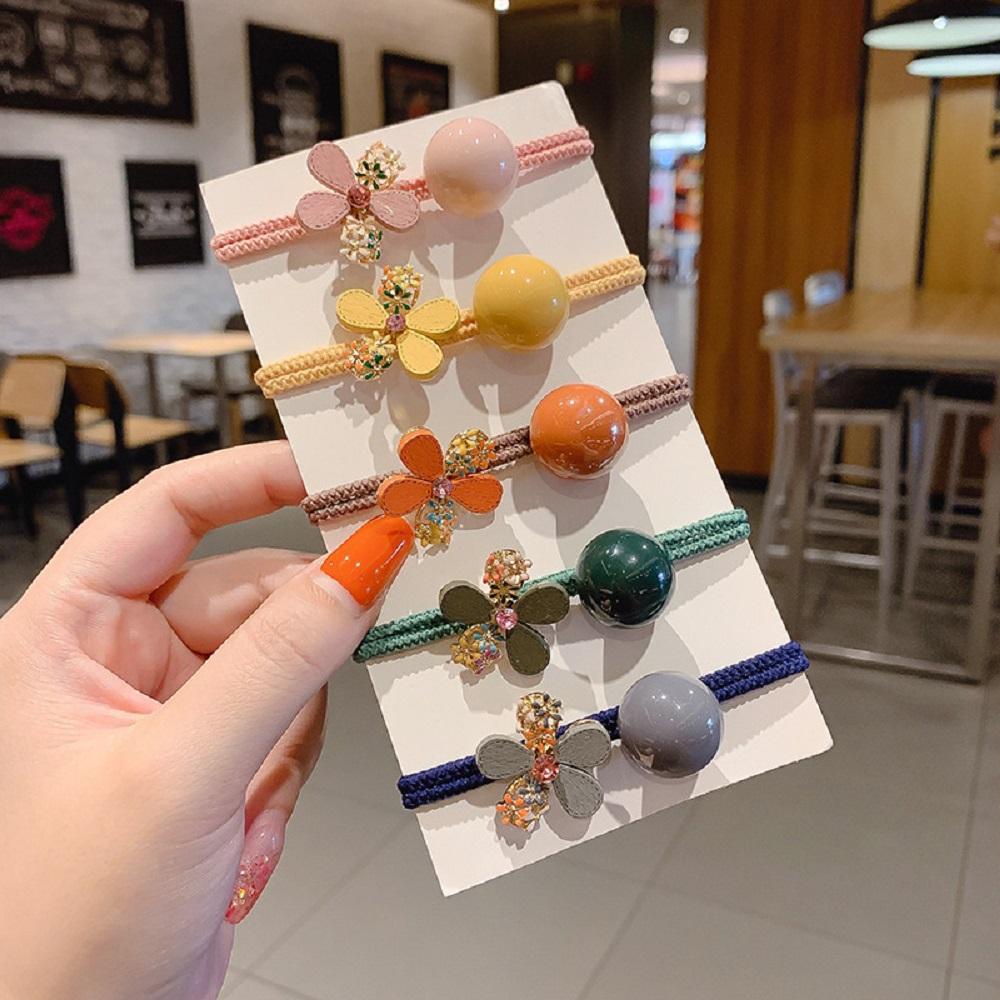 Dây Cột Tóc Cao Su Co Giãn Đính Hạt Hình Hoa Dễ Thương Thời Trang Cho Nữ