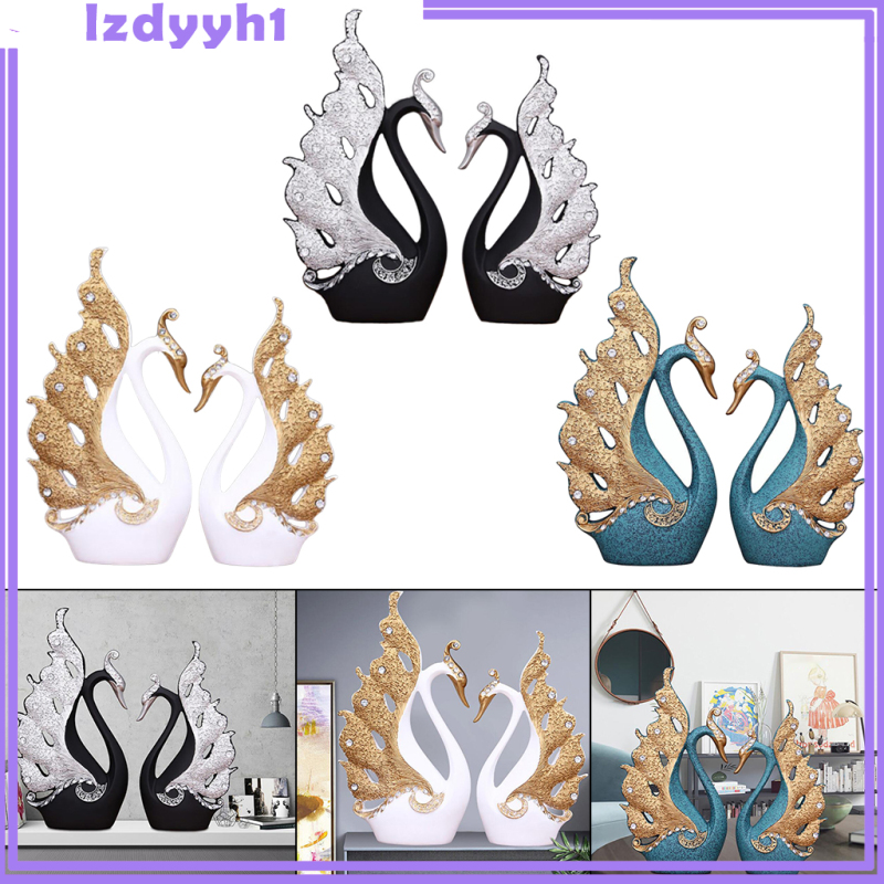 JoyDIY Set of 2 A Couple of Swan Statue Figurines Resin Ornaments Craft Color 01