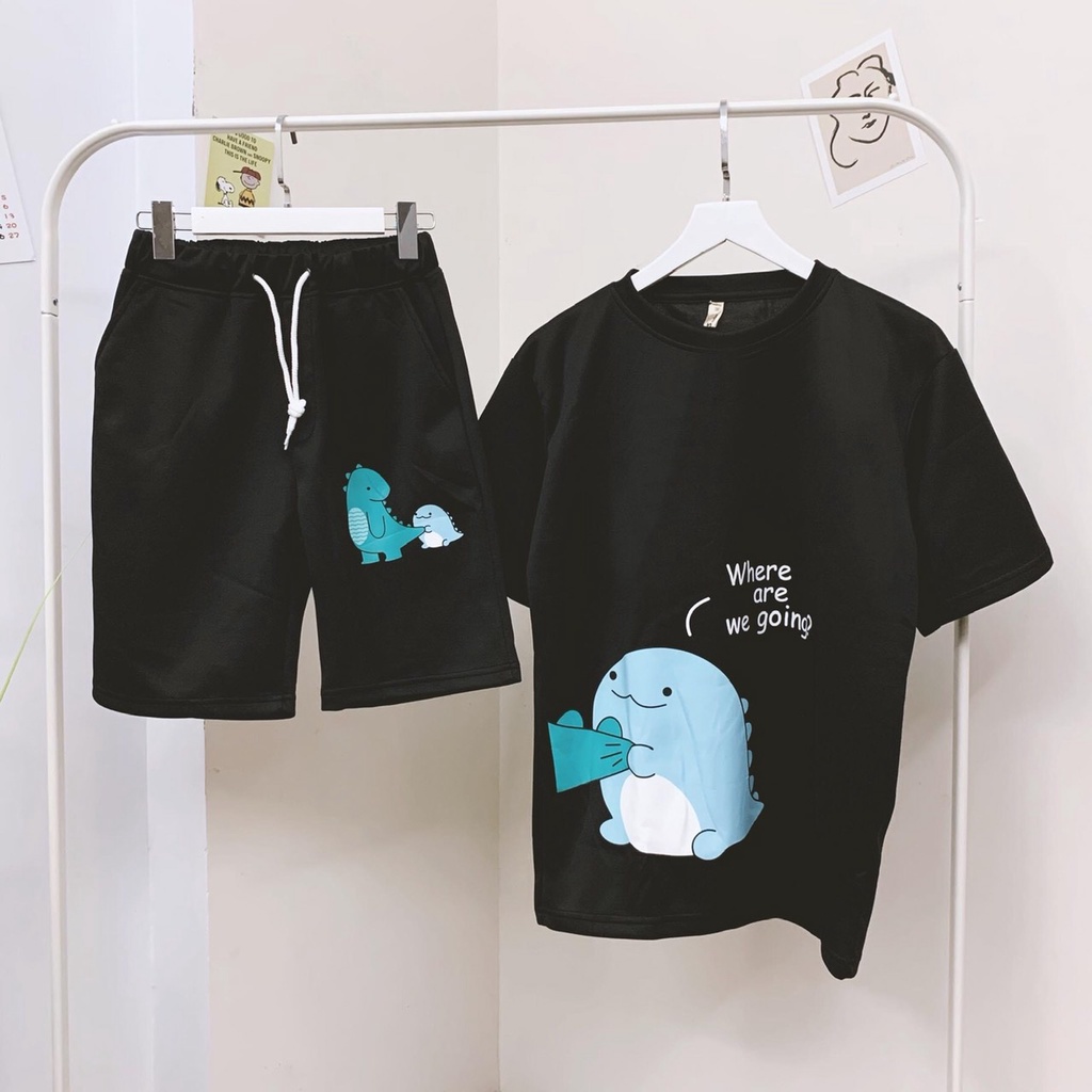 Bộ đồ nam nữ tay lỡ Unisex hoạt Túm đuôi form rộng chât cotton co dãn thoải mái