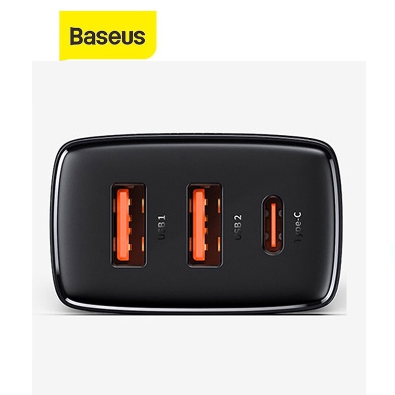 Củ sạc 30W Baseus Compact Quick Charger chân dẹt 2 cổng USB/1 Type-C chất liệu chống cháy cao cấp