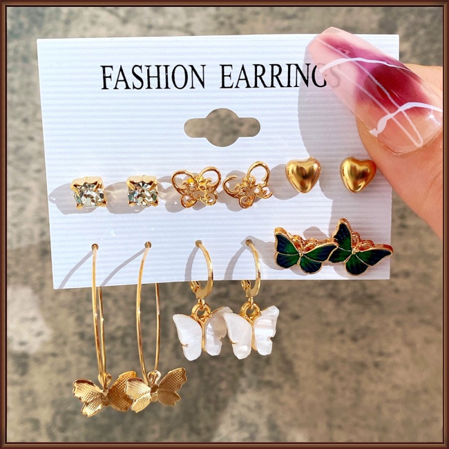 6 Đôi Bông Tai Dáng Dài Hình Bướm Đính Ngọc Trai Thời Trang Cho Nữ