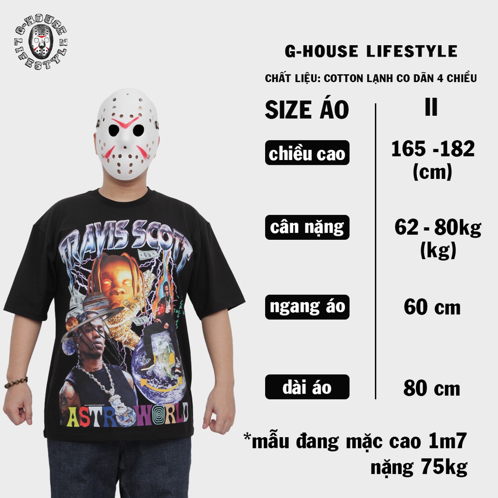 Áo Thun Rapper Travis Scott Oversize Phong Cách Hiphop Unisex G-House Lifestyle | BigBuy360 - bigbuy360.vn