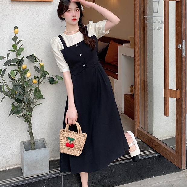 Đầm Chữ A Giả Hai Mảnh Dáng Dài Vừa Vặn Phong Cách Pháp Thời Trang Mùa Hè Thiết Kế Mới Dành Cho Bạn Nữ