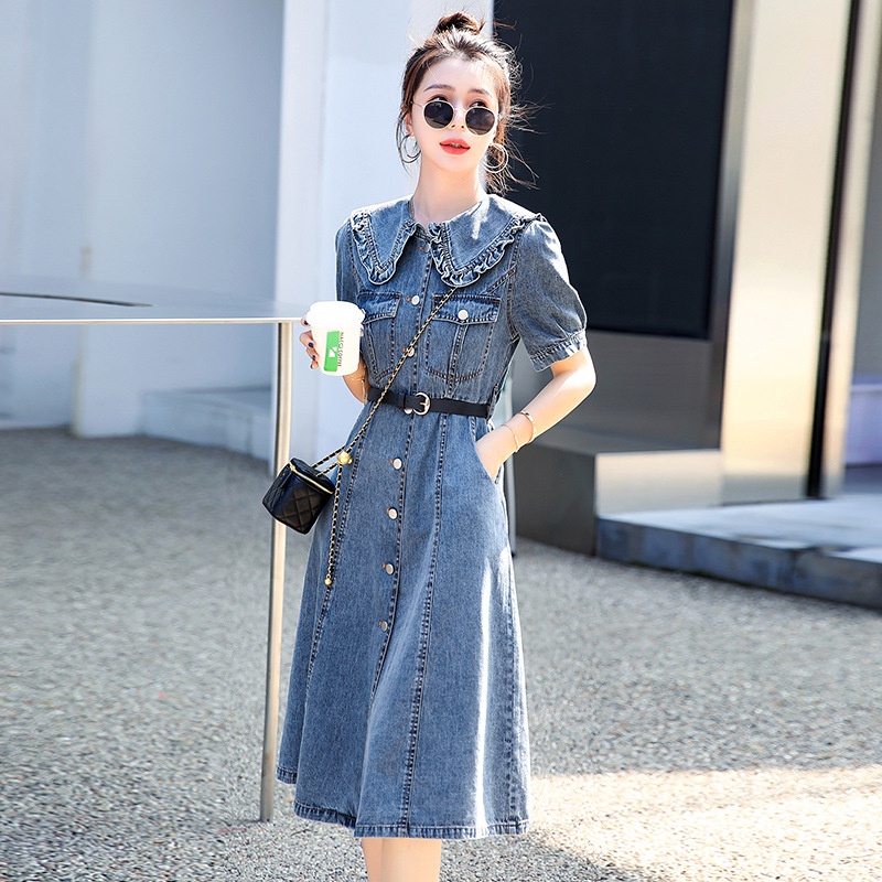 Đầm Denim Dáng Chữ A Cao Cấp Phong Cách Pháp Thời Trang Xuân Hè Cho Nữ