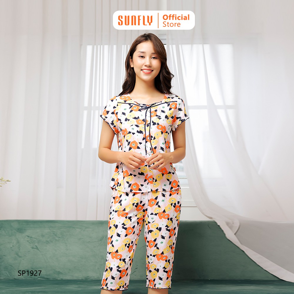 Đồ bộ mặc nhà lanh SUNFLY áo cộc quần ngố SP1927