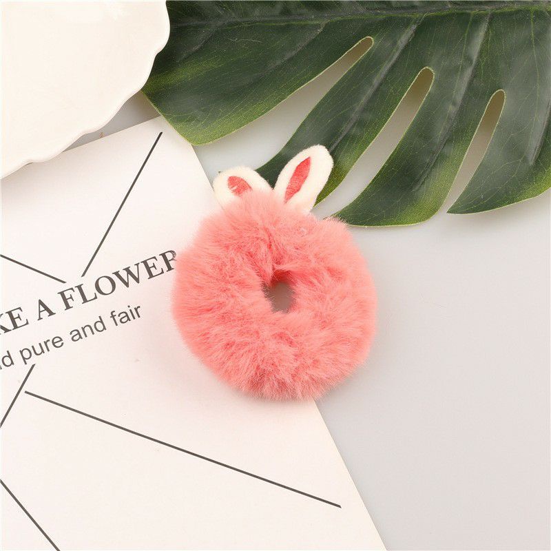 0Scrunchies cột tóc lông mềm tai thỏ nhiều màu phong cách Hàn Quốc