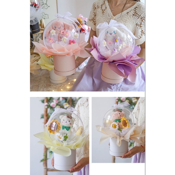 [Hàng Hoàn Thiện] Ống Hoa Hoạt Hình Sáng Tạo Tự Làm Thủ Công Kết Hợp Móc Đan Hoa Bất Tử