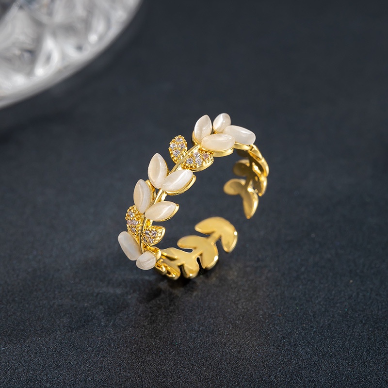 Nhẫn Đồng Đính Đá Zircon Hình Lúa Mì Thời Trang Cổ Điển Có Thể Điều Chỉnh Cho Nữ