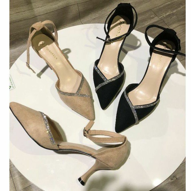 SANDAL TIỂU THƯ QUAI CỔ CHÂN DA LỘN PHỐI VIỀN CHÉO ĐÁ SANG CHẢNH