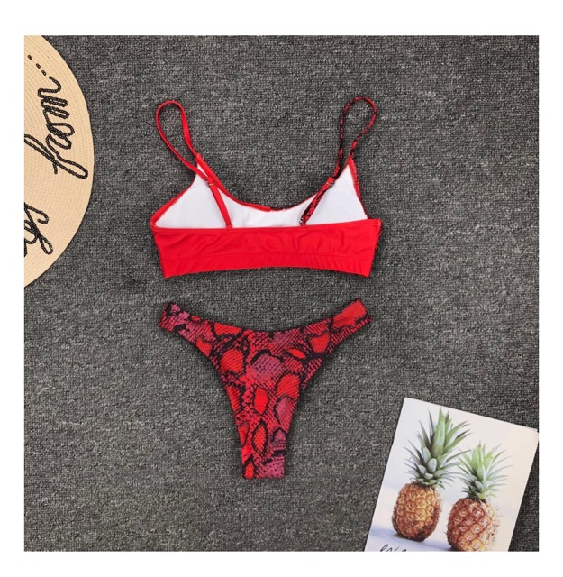 [BKN515] &lt;ÂU&gt; SET BIKINI HOẠ TIẾT DA THÚ ĐỎ/VÀNG CHANH
