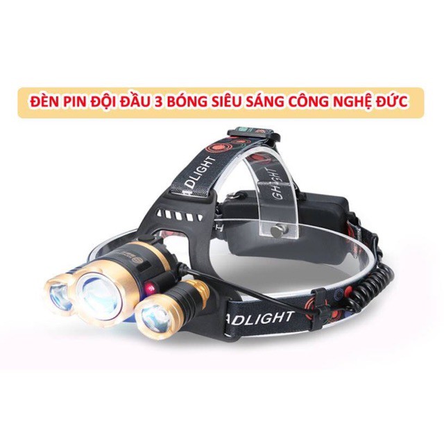 <Rẻ Vô Đối> Đèn pin đội đầu 3 bóng