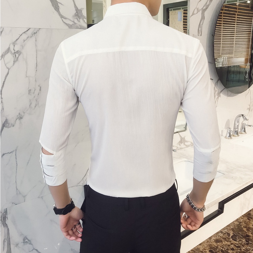 Áo sơ mi nam, Áo sơ mi tay lỡ làm từ hỗn hơp rợi tổng hợp, co giãn nhẹ, mặc thoải mái, thấm hút mồ hôi N17