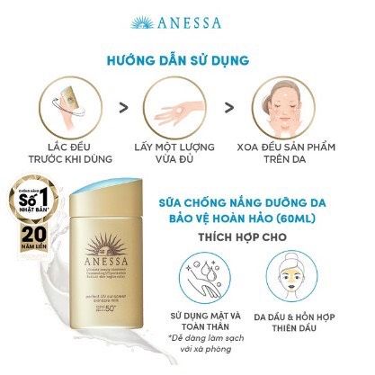 Kem chống nắng ANESSA Sunscreen Skincare Milk SPF50+ PA++++ 60ml Dưỡng ẩm da Kiềm dầu kem chống nắng Ngăn Chặn Mọi Tác Hại Của Tia UV Trên Mọi Bề Mặt Da