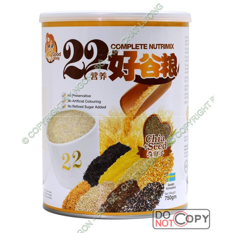 Bột ngũ cốc dinh dưỡng cao cấp 22 dưỡng chất 22 Complete Nutrimix - Chia Seed (Hạt chia) 750g hộp thiếc