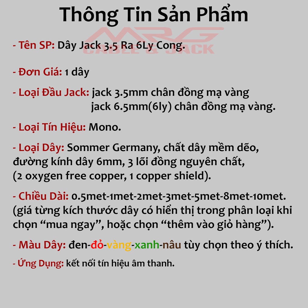 Dây 3.5 Ra Đầu Jack 6 Ly Cong Góc Vuông, dài 1met-2met-3met-5met-8met-10met .