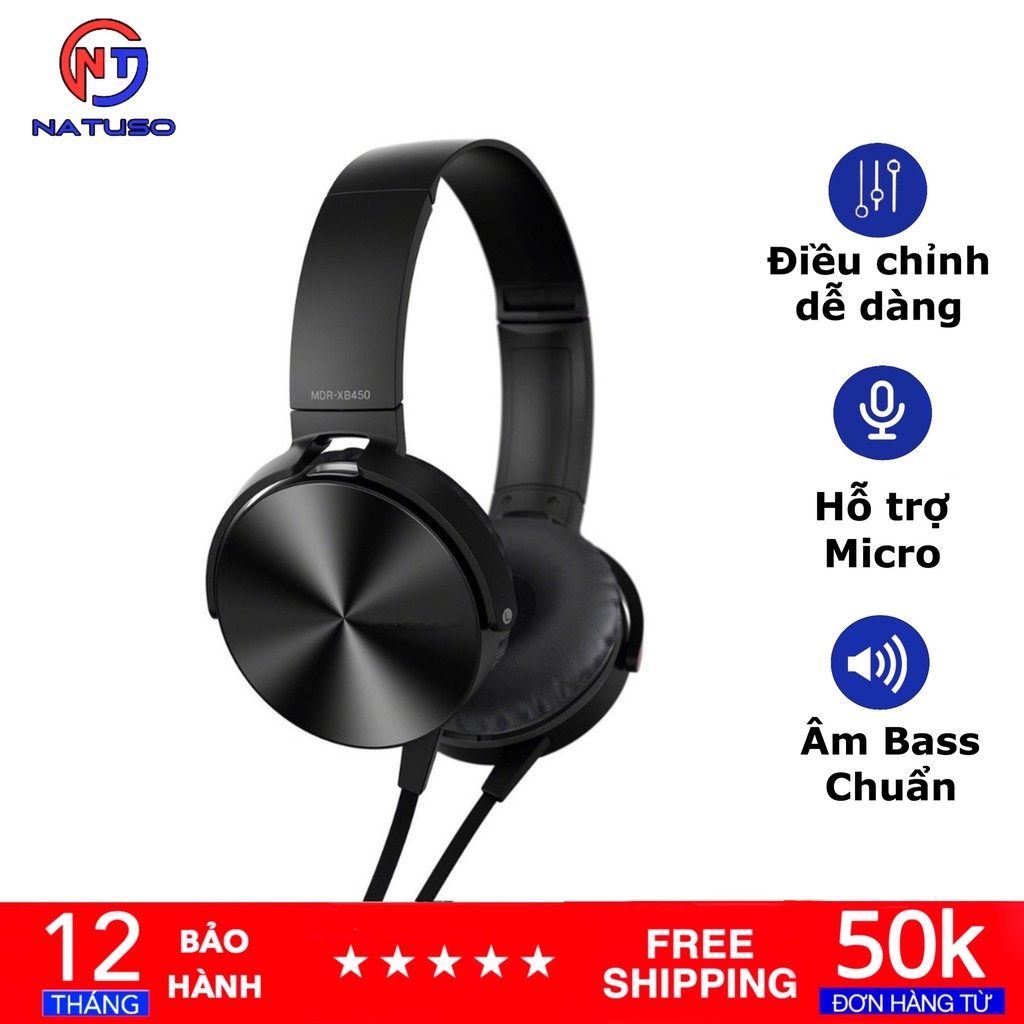 Tai nghe chụp tai có dây Extra Bass 450AP  jack 3.5 có mic đàm thoại, kiểu dáng thể thao, dùng cho điện thoại và laptop.