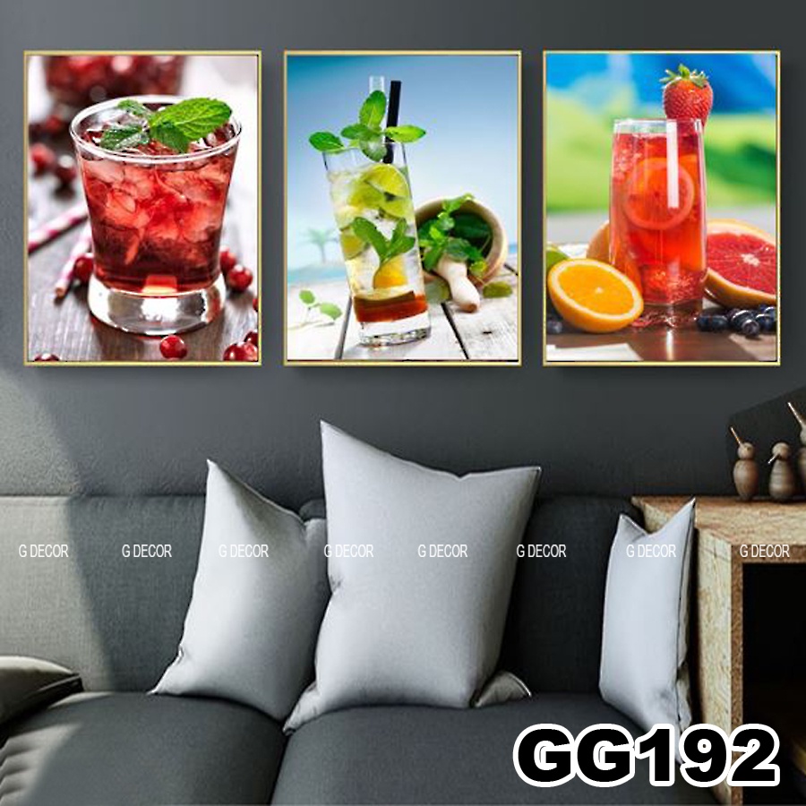 Tranh treo tường canvas 3 bức phong cách hiện đại Bắc Âu 187, tranh hoa quả trang trí phòng khách, phòng ăn, spa, decor