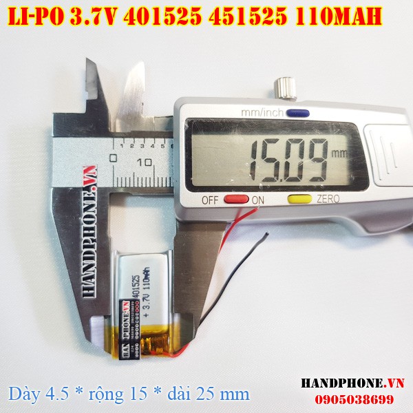 Pin Li-Po 3.7V 401525 451525 110mAh (Lithium Polyme) Cho Tai Nghe Bluetooth, Loa Bluetooth, Bàn Phím Bluetooth