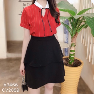 Chân váy chữ A công sở phối bèo vạt dài trên gối
