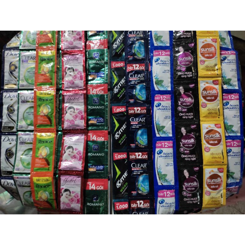 dây 12 gói gội xả tắm Unilever dove/ clear men/ rejoice head & shoulder sunsilk the bol/ x-men Romano/Comfort