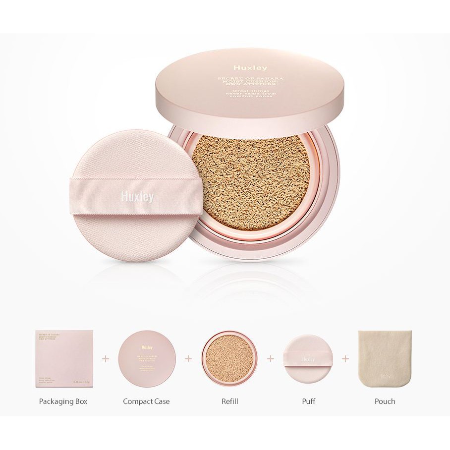 Phấn nước trang điểm dưỡng ẩm HUXLEY Moist Cushion; Own Attitude 12g