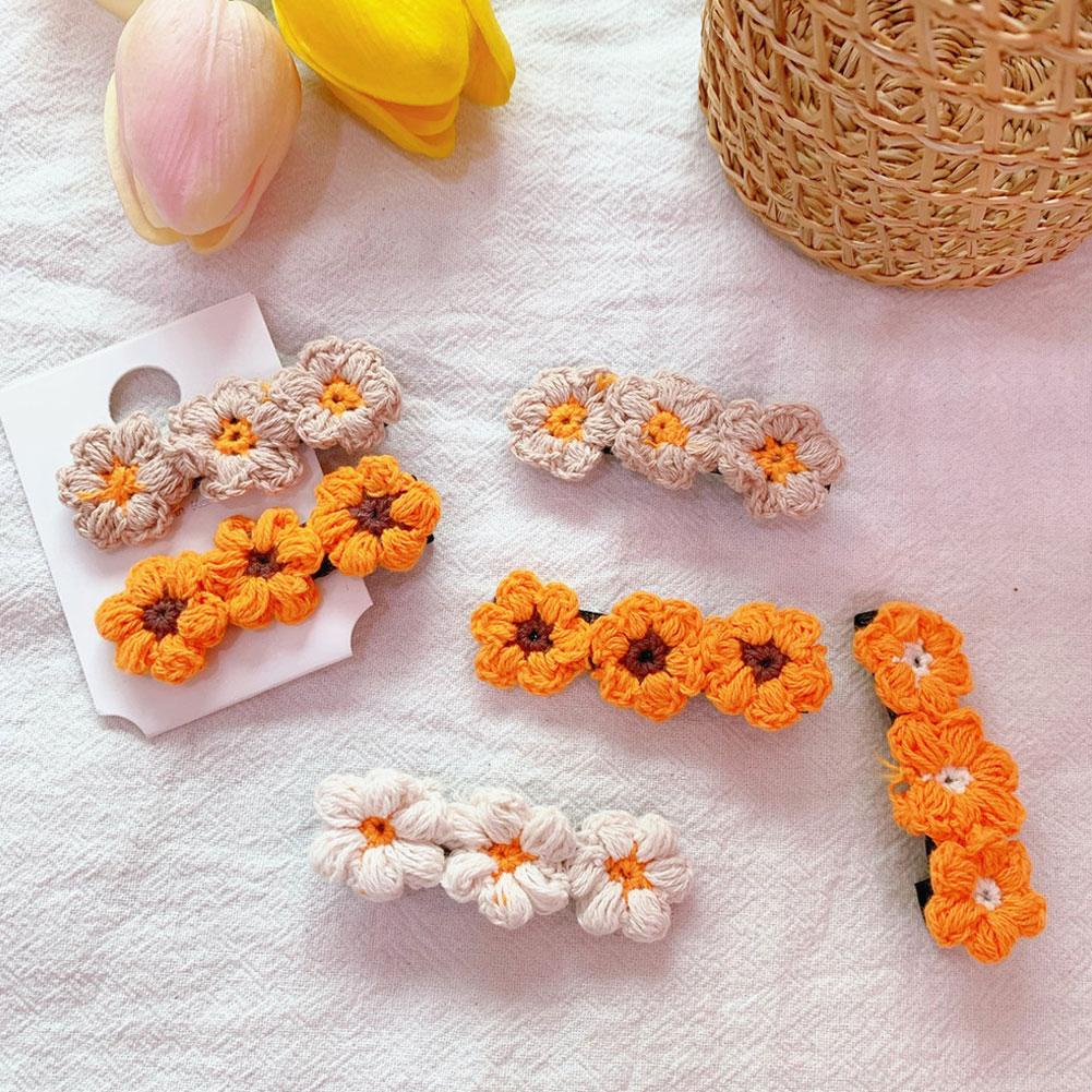 Phụ nữ Kẹp tóc nhỏ màu vàng tươi Cô gái xinh đẹp Daisy Len sợi Kẹp tóc SD