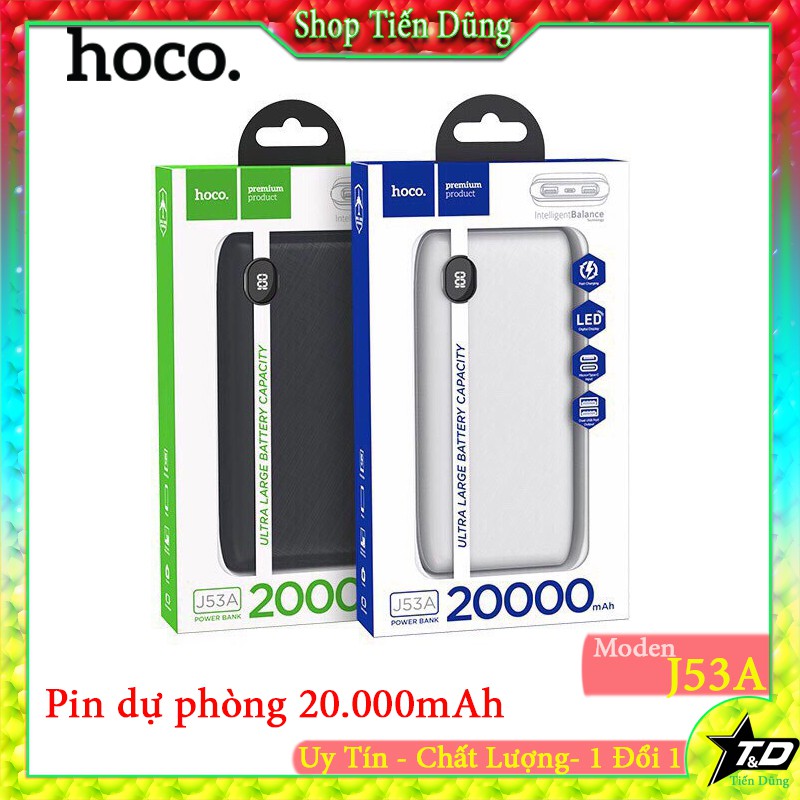 Pin dự phòng hoco J53A dung lượng 20000mah có 2 cổng usb màn hình led hiển thị pin