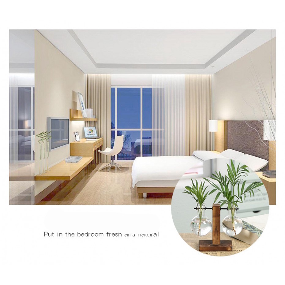 Bình Hoa Thủy Tinh Trong Suốt Kèm Khung Gỗ Phong Cách Cổ Điển Trang Trí Nhà Cửa