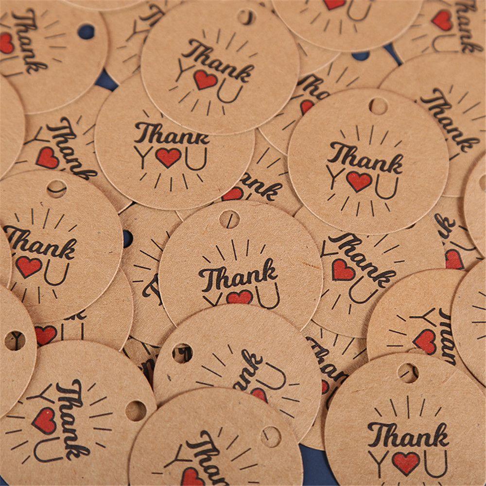 CONOPERY Set 100 Nhãn Giấy Kraft Hình Tròn In Chữ Thank You Có Dây Treo Trang Trí Thủ Công Đa Ứng Dụng