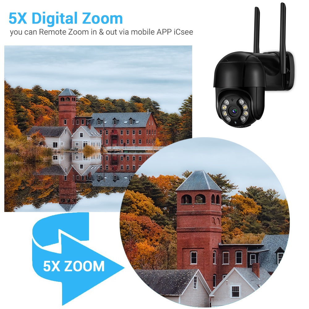 Camera an ninh HAMROL 8MP PTZ wifi IP 5MP thu phóng 5X màu đen có tầm nhìn ban đêm tiện lợi