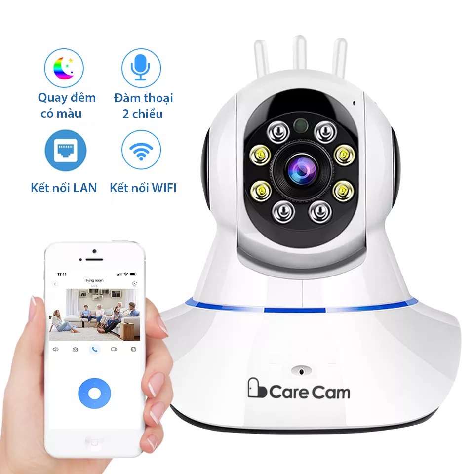 Camera kết nối không dây (wifi) Carecam Pro 3.0MP LED Quay đêm có màu | Yoosee 3 râu Siêu nét 2.0MP - Đàm thoại 2 chiều