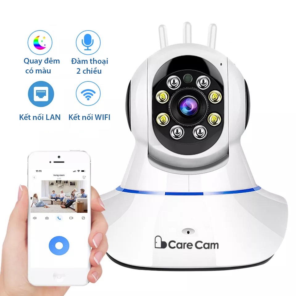 Camera kết nối không dây  Carecam Pro 3.0MP LED Quay đêm có màu | Yoosee Siêu nét 2.0MP - Đàm thoại 2 chiều