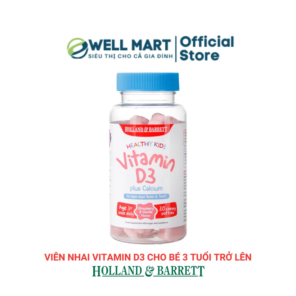 Kẹo nhai bổ sung Vitamin D3 cho bé từ 3 tuổi trở lên lọ 30 viên