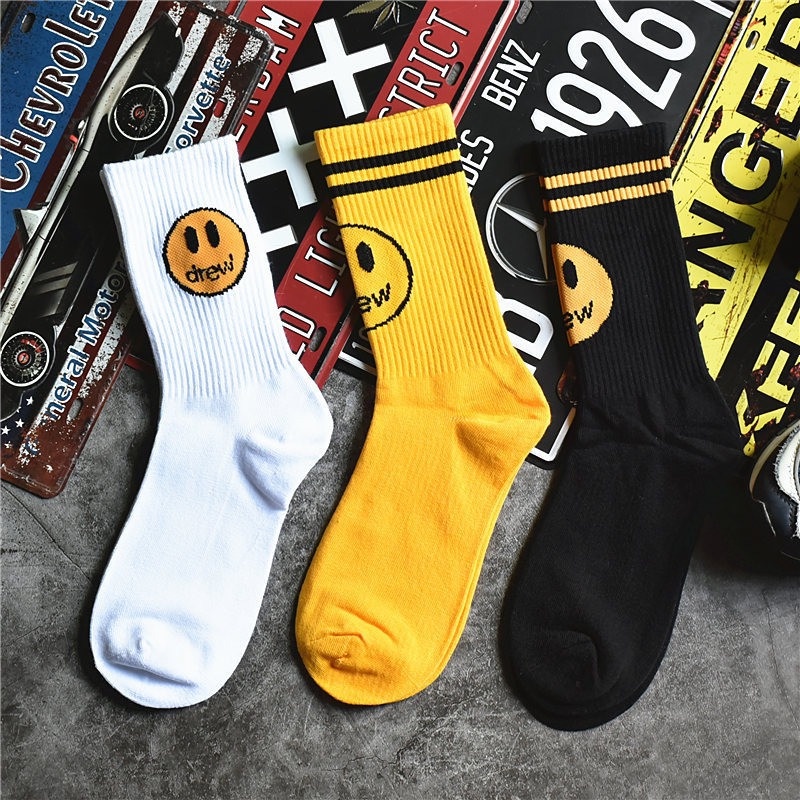 Vớ Cotton Cổ Cao In Họa Tiết Mặt Cười Phong Cách Hipster Thời Trang Cho Nam Và Nữ