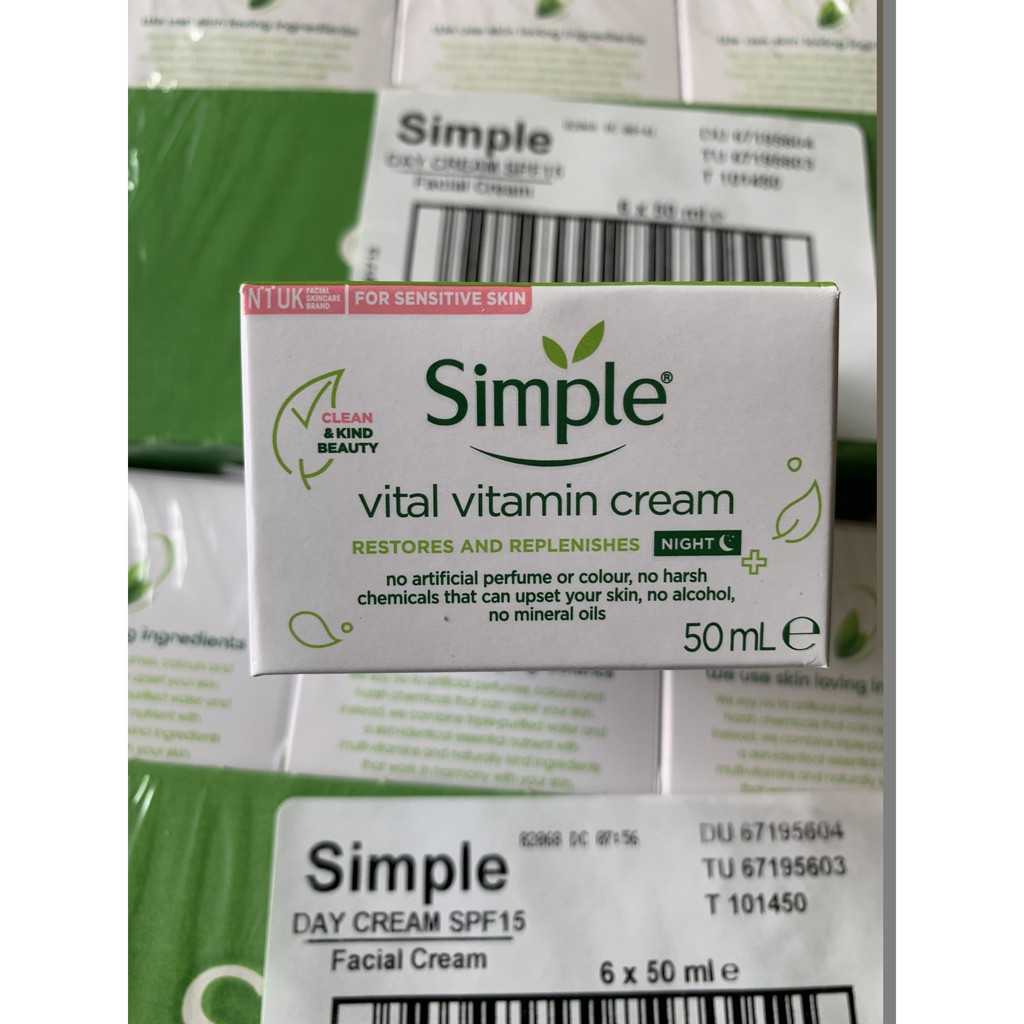 Kem dưỡng ban ngày chống nắng simple, kem dưỡng ban đêm Simple vital vitamin night cream
