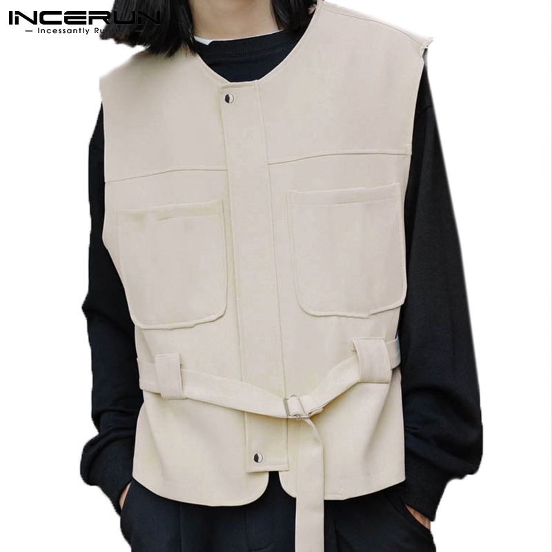 Áo nam INCERUN không tay kèm thắt lưng 2 màu thời trang