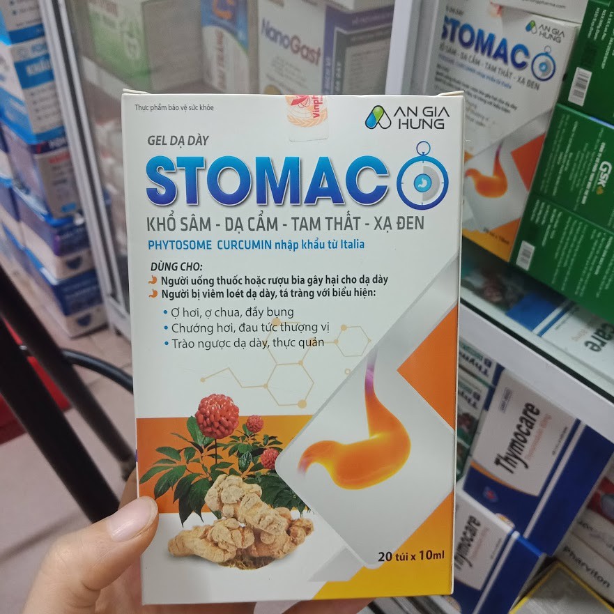 Gel dạ dày STOMACO Phytosome Curcumin ( khổ sâm, dạ cẩm, tam thất, xạ đen) hộp 20 gói