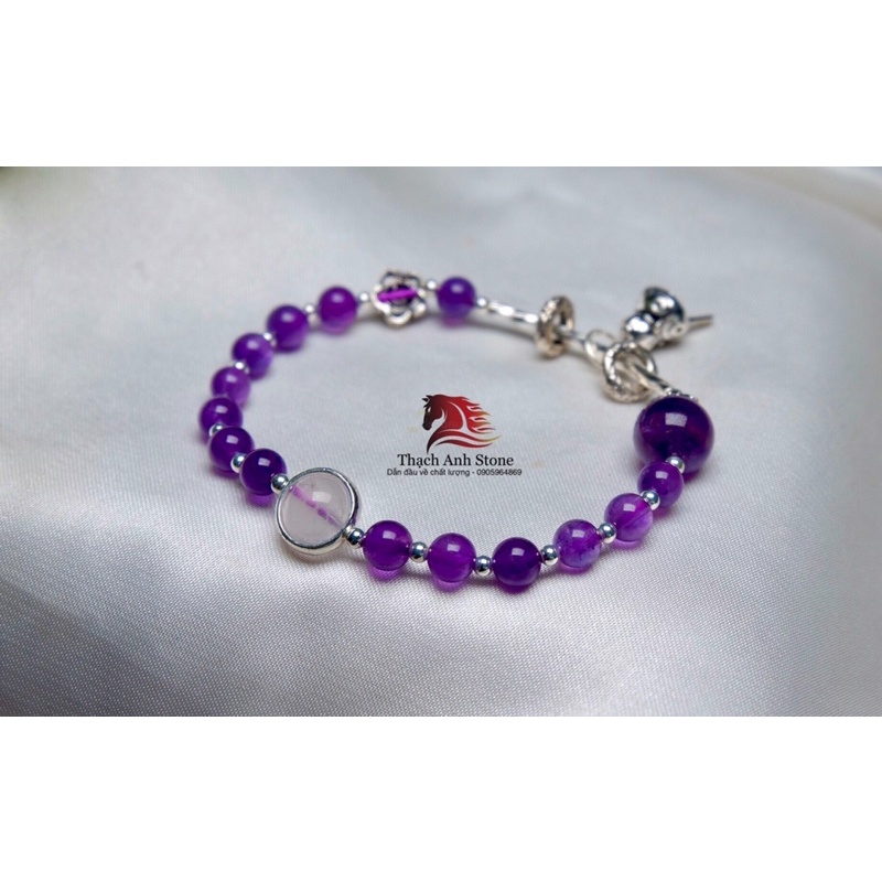 Vòng tay thach anh tím mix charm