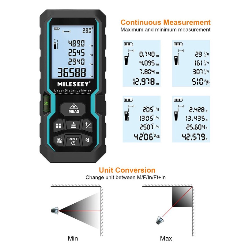 Mileseey Thước Dây Đo Góc Kỹ Thuật Số S6 Có Màn Hình LCD 50M 100M