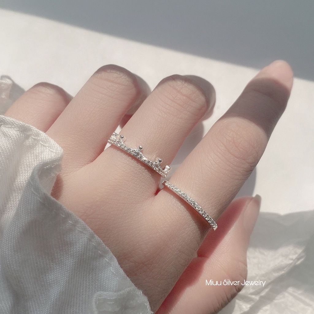 Nhẫn bạc nữ Miuu Silver vương miện đính đá Queen Ring