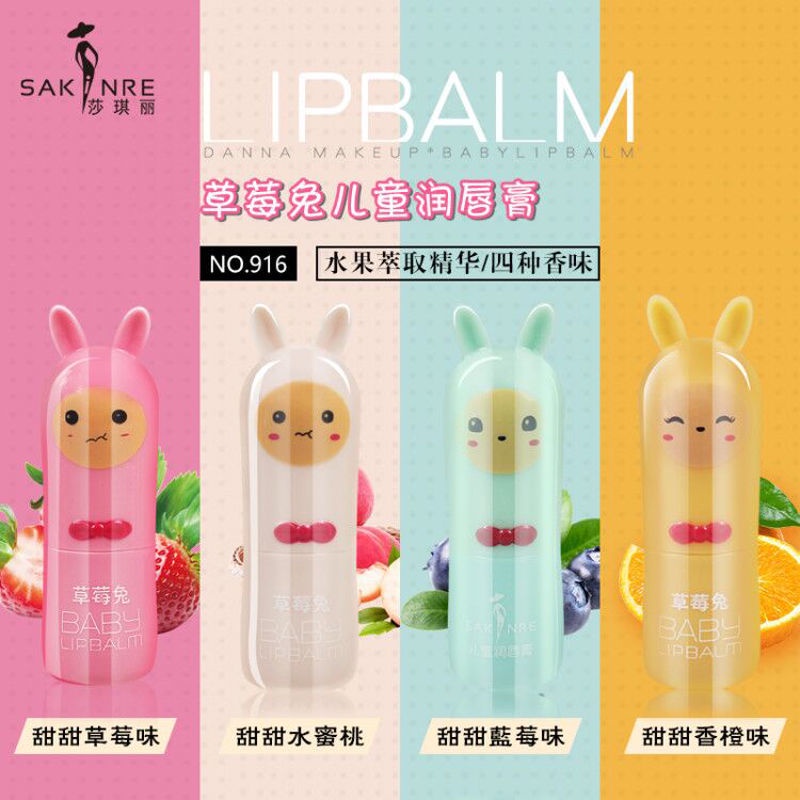 Son Môi Trẻ Em Shaqili Strawberry Rabbit Có Sẵn, Dưỡng Ẩm Không Màu, Dưỡng Ẩm, Chống Nứt Nẻ, Trái Đào, Trái Cây, Hương Dâu, Son Dưỡng Môi MJHd