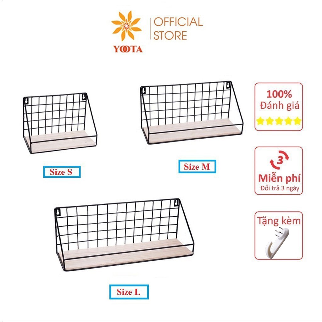 Kệ Gỗ Để Đồ Khung Thép, Kệ Treo Tường Decor Thích Hợp Cho Mọi Không Gian (Tặng Kèm Miếng Dán Hoặc Đinh Treo)