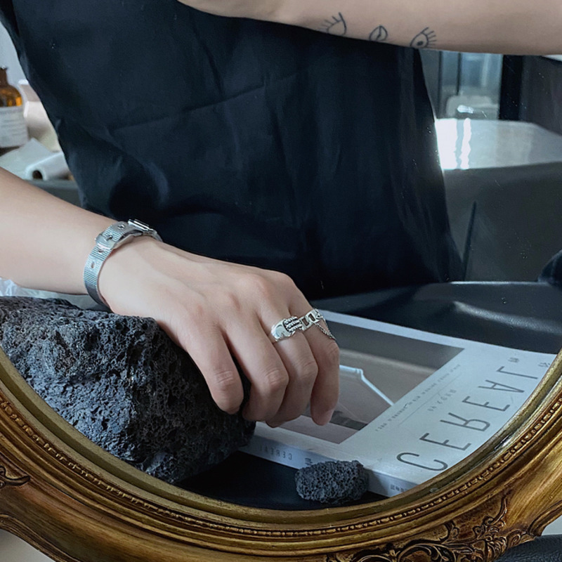 Nhẫn hở 19015 thiết kế kiểu dây bện xoắn phong cách cổ điển Hàn Quốc