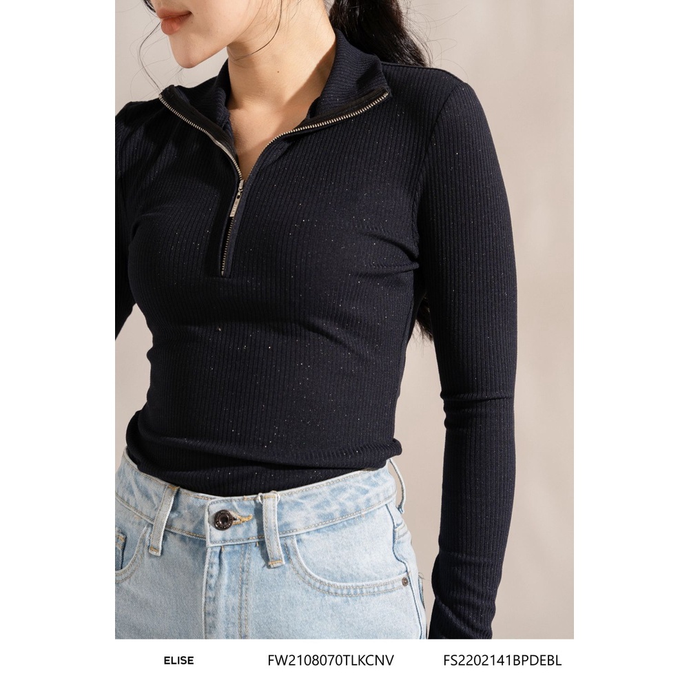 Áo len tím than khóa cổ thiết kế Elise FW2108070TLKCNV